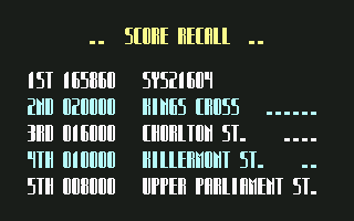 Total Recall (Commodore 64) screenshot: Score Recall