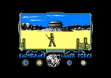 The Way of the Tiger (Amstrad CPC) screenshot: Ready to slice and dice.