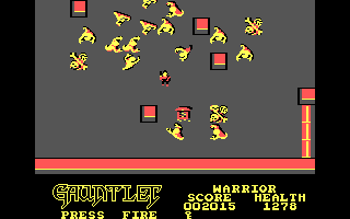 Gauntlet (DOS) screenshot: Uh oh, I'm surrounded! (Tandy/PCjr)