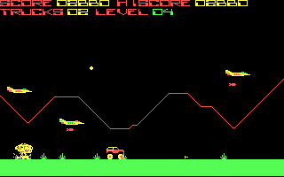Offroad (DOS) screenshot: Level 4, fighter jets drop bombs