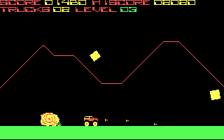 Offroad (DOS) screenshot: Level 3, yellow bouncing squares