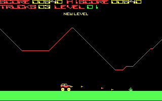 Offroad (DOS) screenshot: Level 1, level is complete when the words "new level" appear
