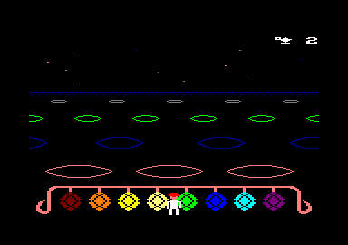 Master of the Lamps (Amstrad CPC) screenshot: I need to hit the gongs in the correct order.