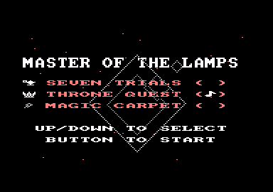 Master of the Lamps (Amstrad CPC) screenshot: Main menu
