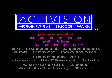 Master of the Lamps (Amstrad CPC) screenshot: Title screen and credits