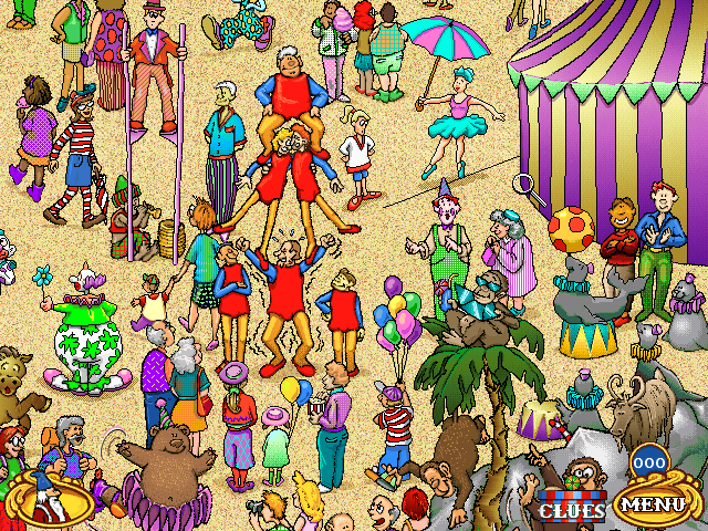 Where's Waldo? At the Circus (Windows 3.x) screenshot: Searching for Waldo