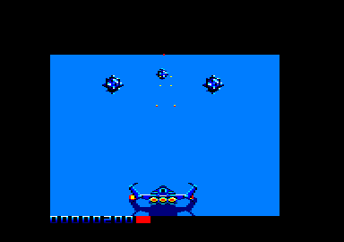 Galactic Conqueror (Amstrad CPC) screenshot: Firing at mines.
