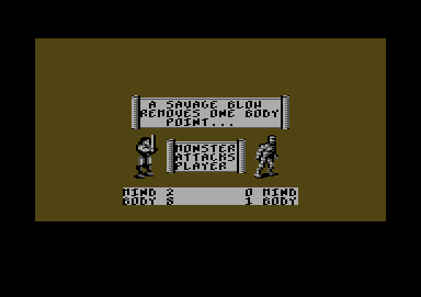 HeroQuest: Return of the Witch Lord (Commodore 64) screenshot: Ouch! He hit.
