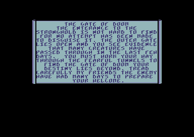 HeroQuest: Return of the Witch Lord (Commodore 64) screenshot: The story of the Gate of Doom.