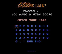 Dragon's Lair (NES) screenshot: You have a high score.