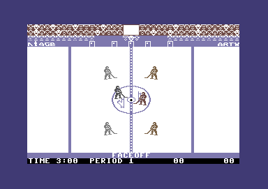 Slapshot (Commodore 64) screenshot: The face-off.