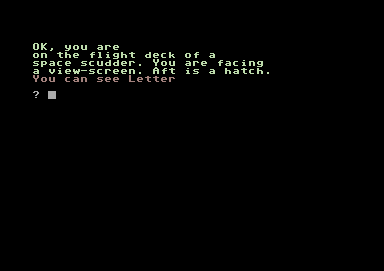 The Unorthodox Engineers: The Pen and the Dark (Commodore 64) screenshot: You start on the flight deck of a space scudder.