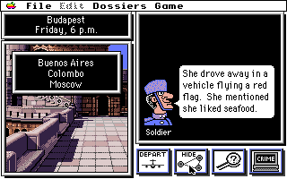 Where in the World is Carmen Sandiego? (Enhanced) (Apple IIgs) screenshot: Clicked on the show connections button to see where I can travel to from my current location.