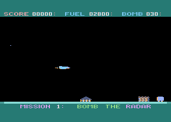 Star Blazer (Atari 8-bit) screenshot: Mission 1: Bomb the radar