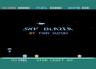 Star Blazer (Atari 8-bit) screenshot: Title screen and credits