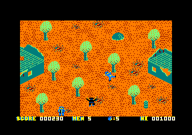 Who Dares Wins II (Amstrad CPC) screenshot: I was shot and lost a life.