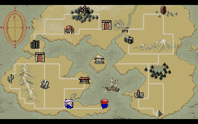 Cal II (PC-98) screenshot: Roaming the world map of Cal