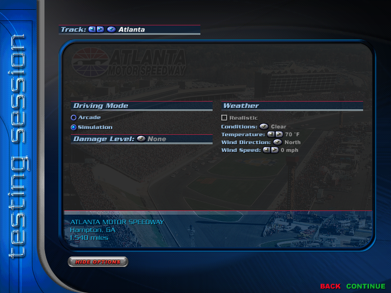 NASCAR Racing 2002 Season (Windows) screenshot: Realism options.