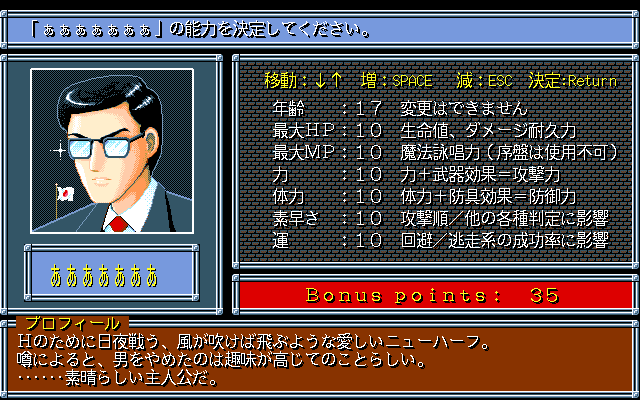 Demon's Eye III (PC-98) screenshot: Created an average guy :)