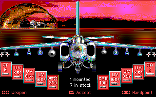 Stormovik: SU-25 Soviet Attack Fighter (DOS) screenshot: Arming the Plane (EGA)