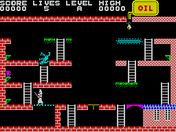 Turmoil (ZX Spectrum) screenshot: A fight ensues when Mic is caught, he never wins