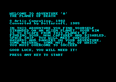 Adventure A (Amstrad CPC) screenshot: Introduction