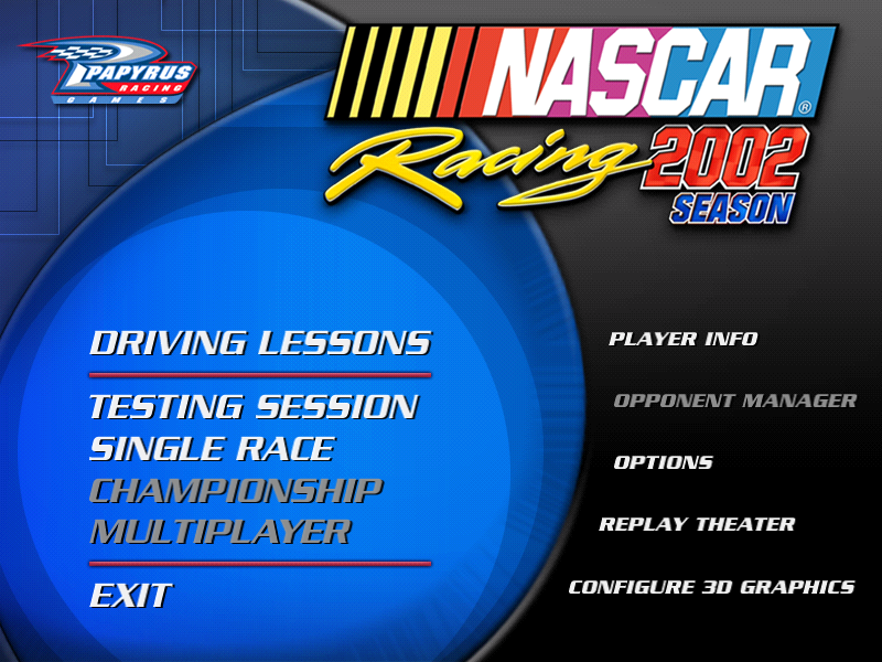 NASCAR Racing 2002 Season (Windows) screenshot: Main menu. (Demo Version)