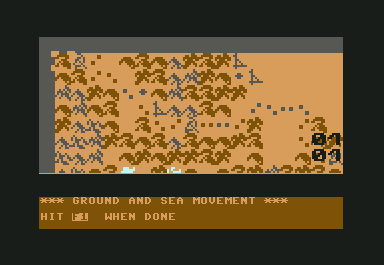 Gulf Strike (Commodore 64) screenshot: Game start battle map upper left corner