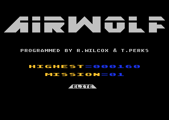 Blue Thunder (Atari 8-bit) screenshot: [Airwolf] Title screen and main menu
