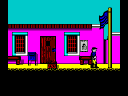North & South (ZX Spectrum) screenshot: A Union soldier changes the Confederate flag back the the Stars and Stripes.