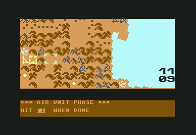 Gulf Strike (Commodore 64) screenshot: Two phases of battle outcome status first Air Phase