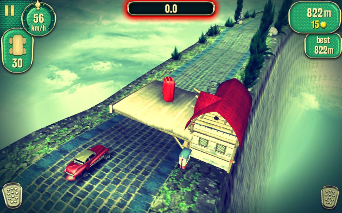 Vertigo Racing (Android) screenshot: Reach the next gas station before time runs out, or the race is over right away.