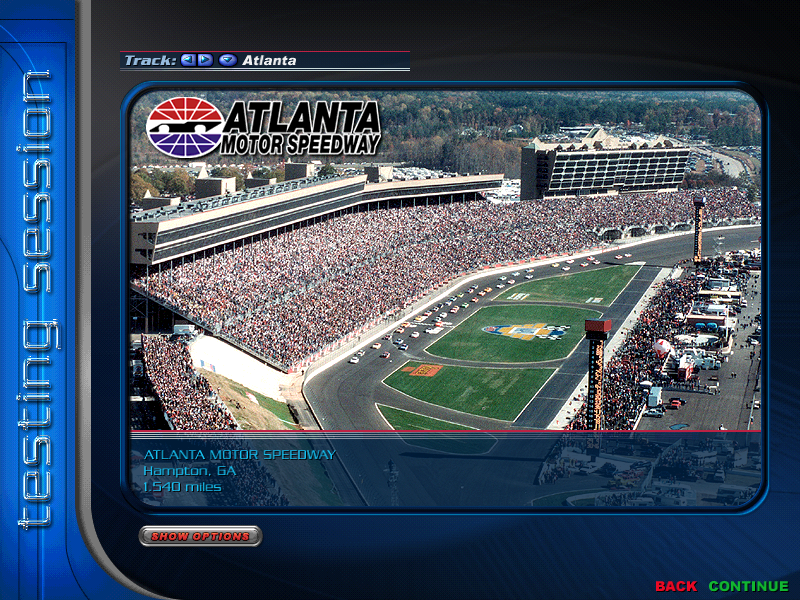 NASCAR Racing 2002 Season (Windows) screenshot: Track selection screen.
