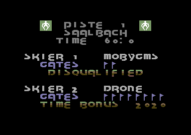 Professional Ski Simulator (Commodore 64) screenshot: The final results. I blew it.
