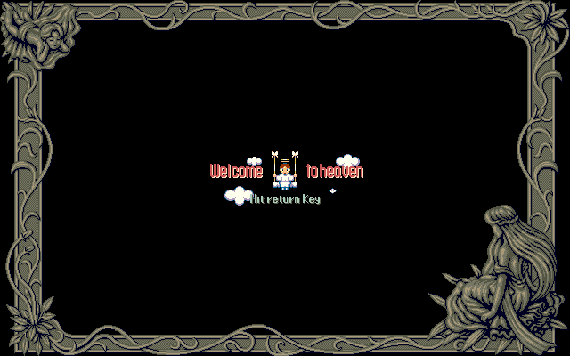 Free Will: Knight of Argent (PC-98) screenshot: ... ... ... Yeah. Welcome to Heaven, hero (and that's still nice of the game not to send you to hell). The "old geezer" took care of you in one turn :)