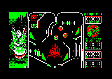 Advanced Pinball Simulator (Amstrad CPC) screenshot: The ball is in play and I am using a flipper.