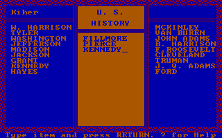 Schoolhouse (DOS) screenshot: Playing the 'U.S. History'