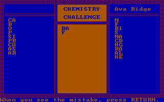 Schoolhouse (DOS) screenshot: Playing the 'Chemistry Challenge'