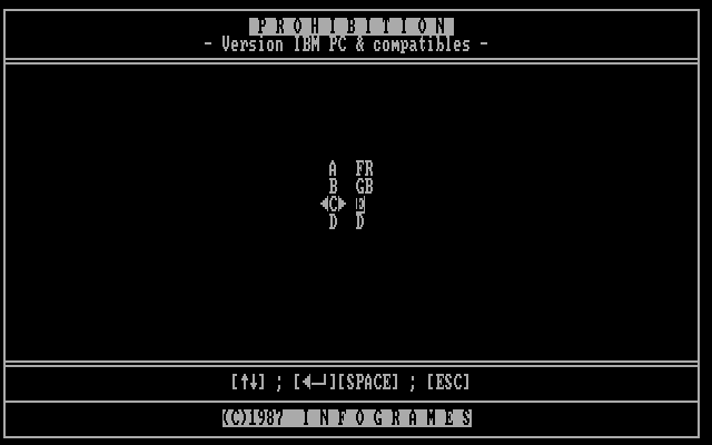 Prohibition (DOS) screenshot: Selecting the language