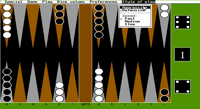 Backgammon Royale (DOS) screenshot: Style of play