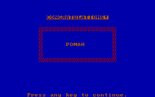 Schoolhouse (DOS) screenshot: Congratulations, you win!