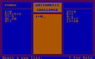 Schoolhouse (DOS) screenshot: Playing the 'Arithmetic Challenge'