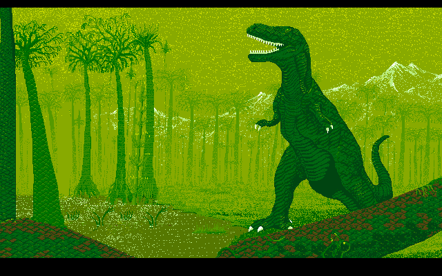 Mercury: The Prime Master (PC-98) screenshot: Nice intro with dinosaurs :)