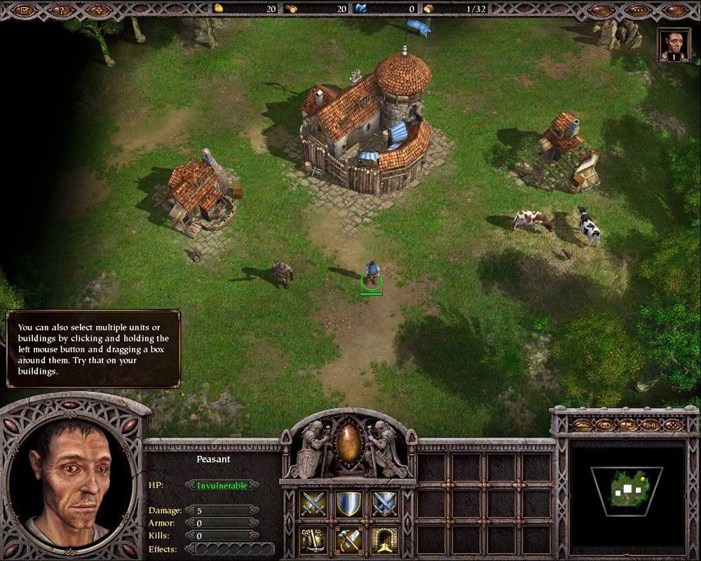 Armies of Exigo (Windows) screenshot: The tutorial, learning to select units.