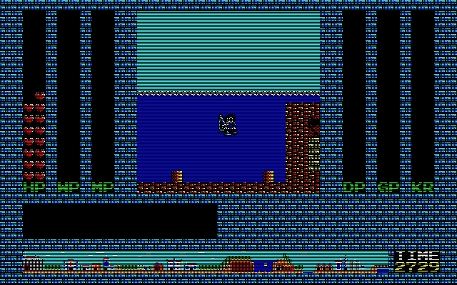 Romancia: Dragon Slayer Jr. (PC-98) screenshot: The hero doesn't drown. Cool