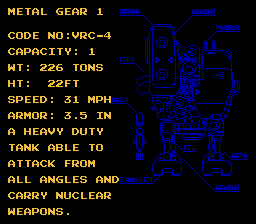 Snake's Revenge (NES) screenshot: Metal Gear 1 tech specs
