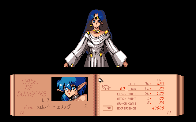 Case of Dungeons (PC-98) screenshot: Choosing one of the 12 possible characters