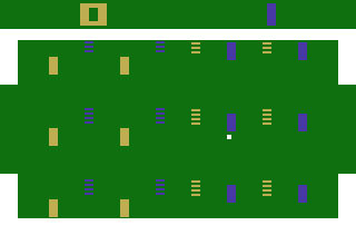 Video Olympics (Atari 2600) screenshot: Foozpong with many paddles and obstacles