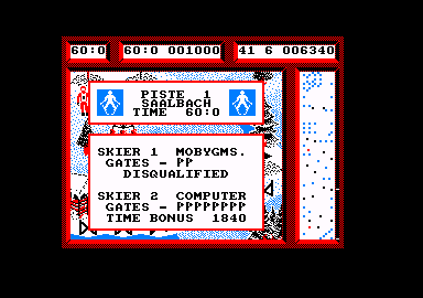 Professional Ski Simulator (Amstrad CPC) screenshot: The final stats. I blew it.