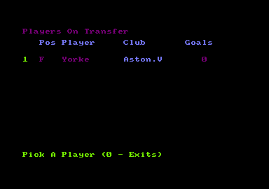 2 Player Soccer Squad (Amstrad CPC) screenshot: Players on transfer.